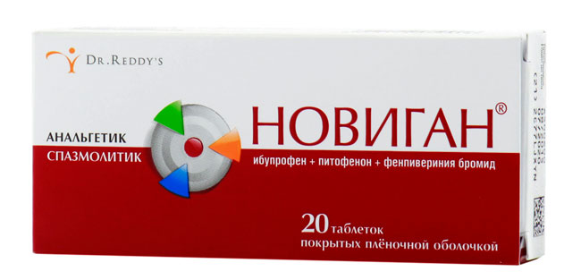 В состав Новигана входят: ибупрофен, гидрохлорид питофенона и фенпивериния бромид, что позволяет ему воздействовать комплексно, снимая воспаление и боль