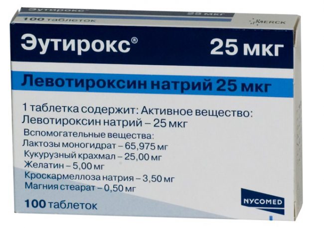 Врач может назначить пациенту приём синтетических аналогов тироидного гормона, к ним относится препарат Эутирокс