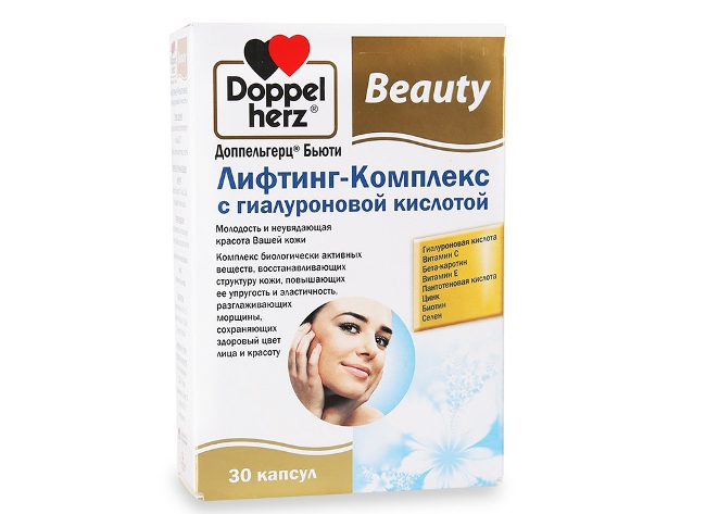Doppelherz Лифтинг-Комплекс - немецкий препарат, оказывает противовоспалительное действие, улучшает состояние кожи