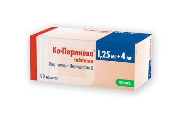 Таблетки Ко-Перинева 1,25 мг + 4 мг, Индапамид + Периндоприл, оказывают кардиопротекторное и сосудорасширяющее действие. Постоянное применение препарата уменьшает выраженность гипертрофических деформаций сердечной мышцы