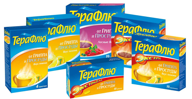 Порошок - наиболее популярная форма Терафлю, средство выпускают со вкусом лесной ягоды или лимона (Терафлю Экстра)