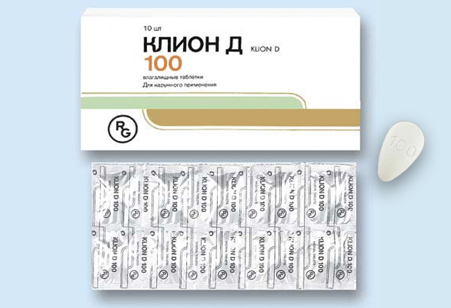 Препарат Клион-Д выпускается в виде вагинальных таблеток. Таблетки белого цвета, двояковыпуклые, миндалевидной формы. Один конец округлый, другой – заостренный, поверхность таблетки слегка шероховатая