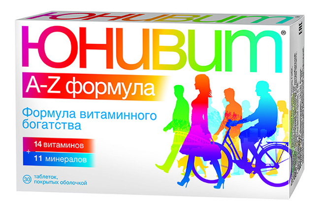 Юнивит – поливитаминный препарат, содержащий также минералы, в состав препарата входят 10 витаминов, фосфор и кальций